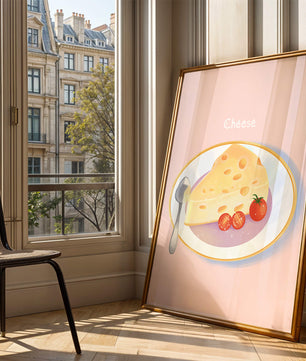Plate with Cheese and Tomatoes on Pink Background