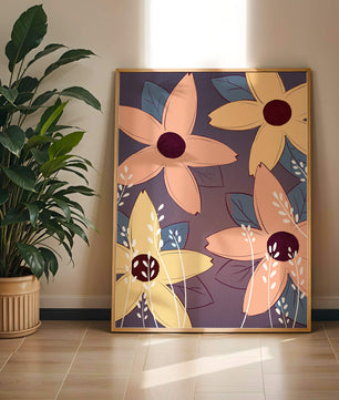 Colorful Floral Pattern with Abstract Leaves and Flowers