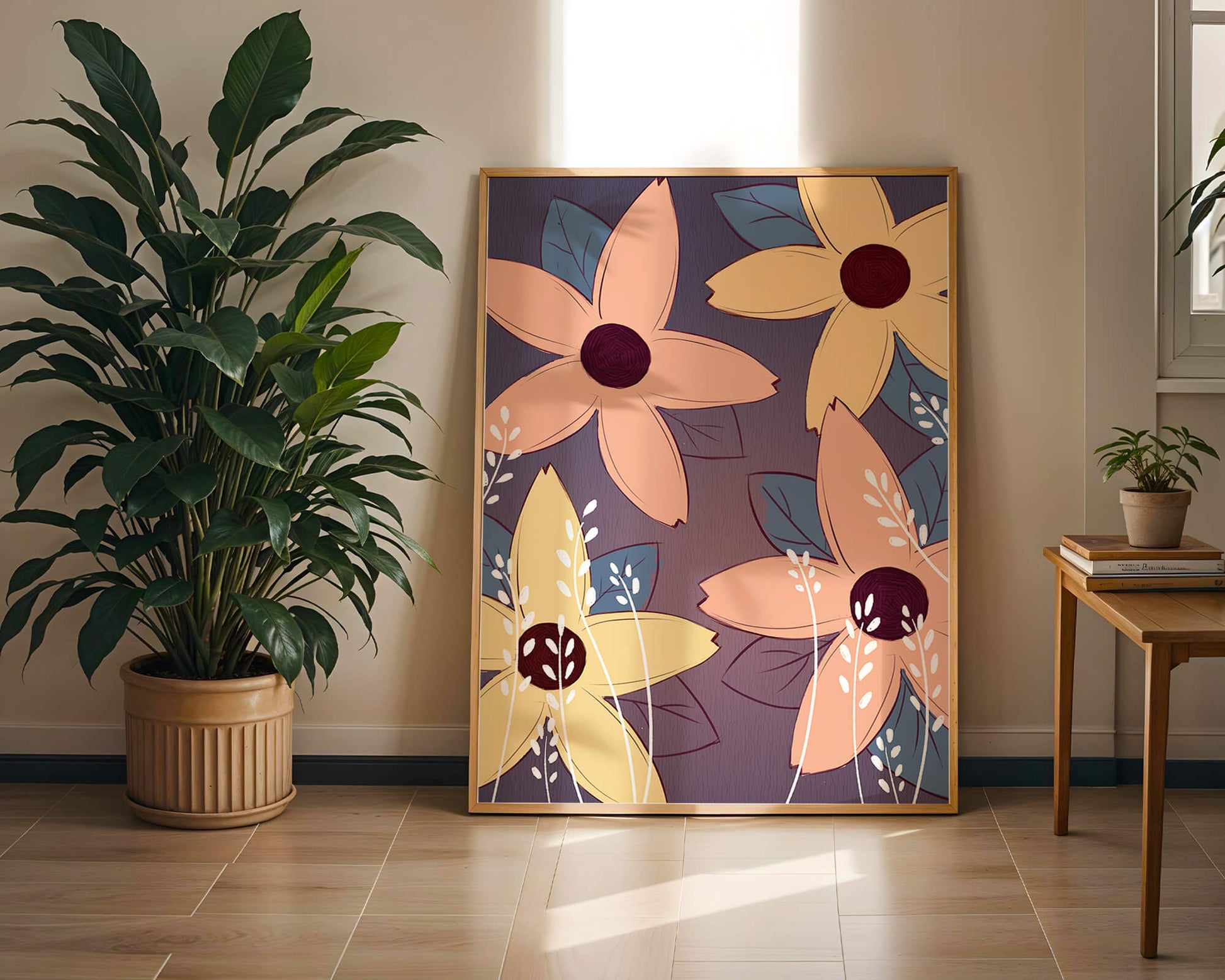 Colorful Floral Pattern with Abstract Leaves and Flowers