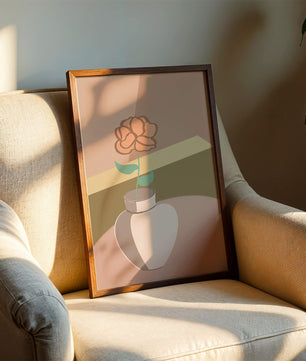 Ilustración abstracta de un jarrón con una flor en colores pastel