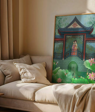 Traditional Chinese Pavilion with Women in Garden Scene - Mi tienda