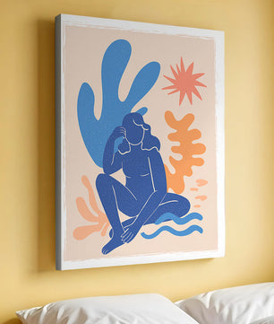 Abstract Illustration of a Blue Silhouette Woman with Organic Shapes