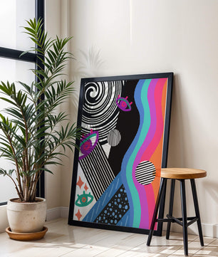 Colorful abstract art with geometric patterns and vibrant shapes