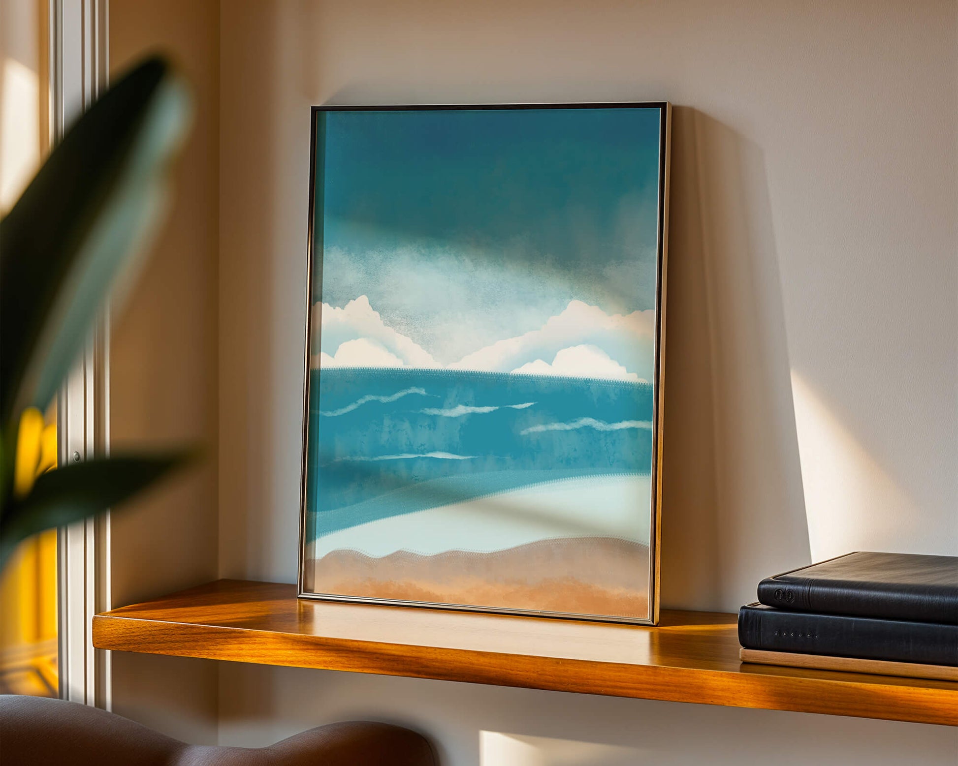 Calming Ocean Shoreline with Blue Sky and Gentle Waves
