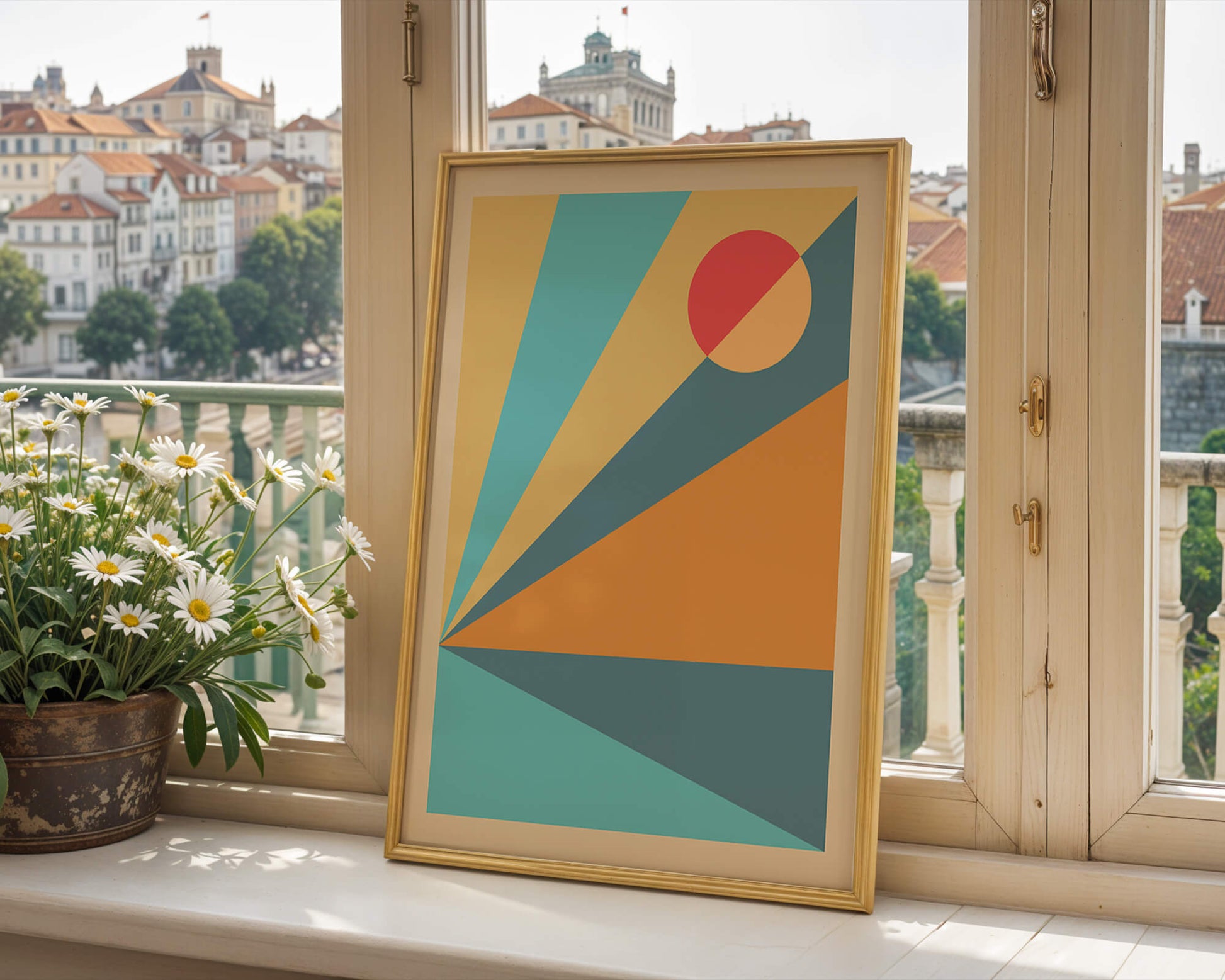 Geometric Abstract Art with Bold Colors and Circles