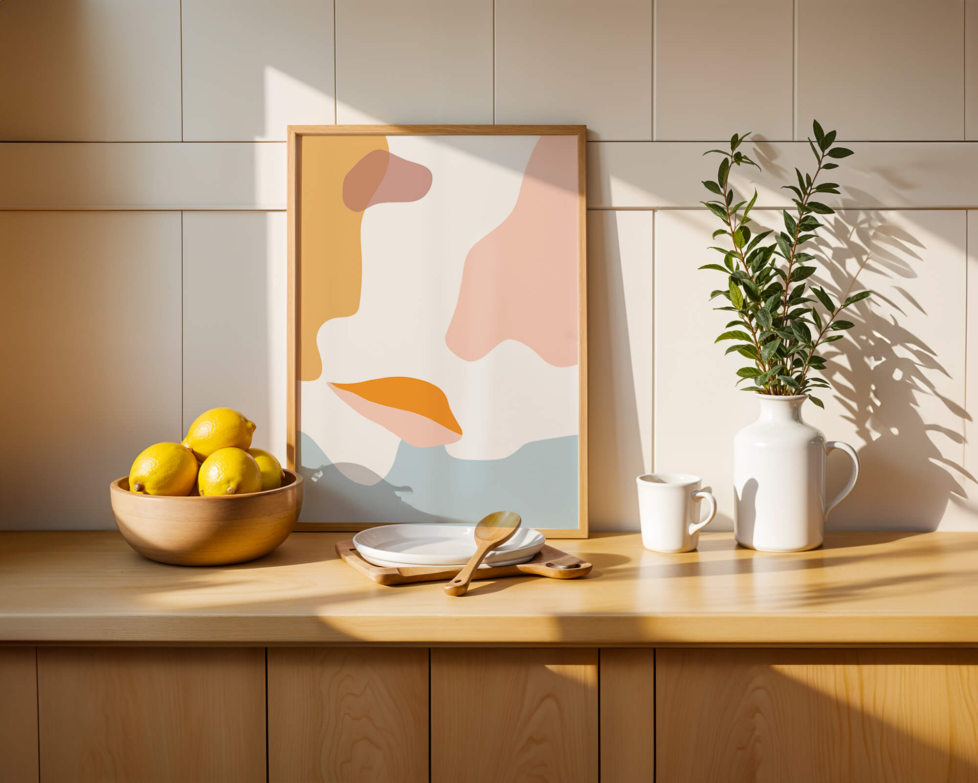 Abstract art with pastel color shapes on white background
