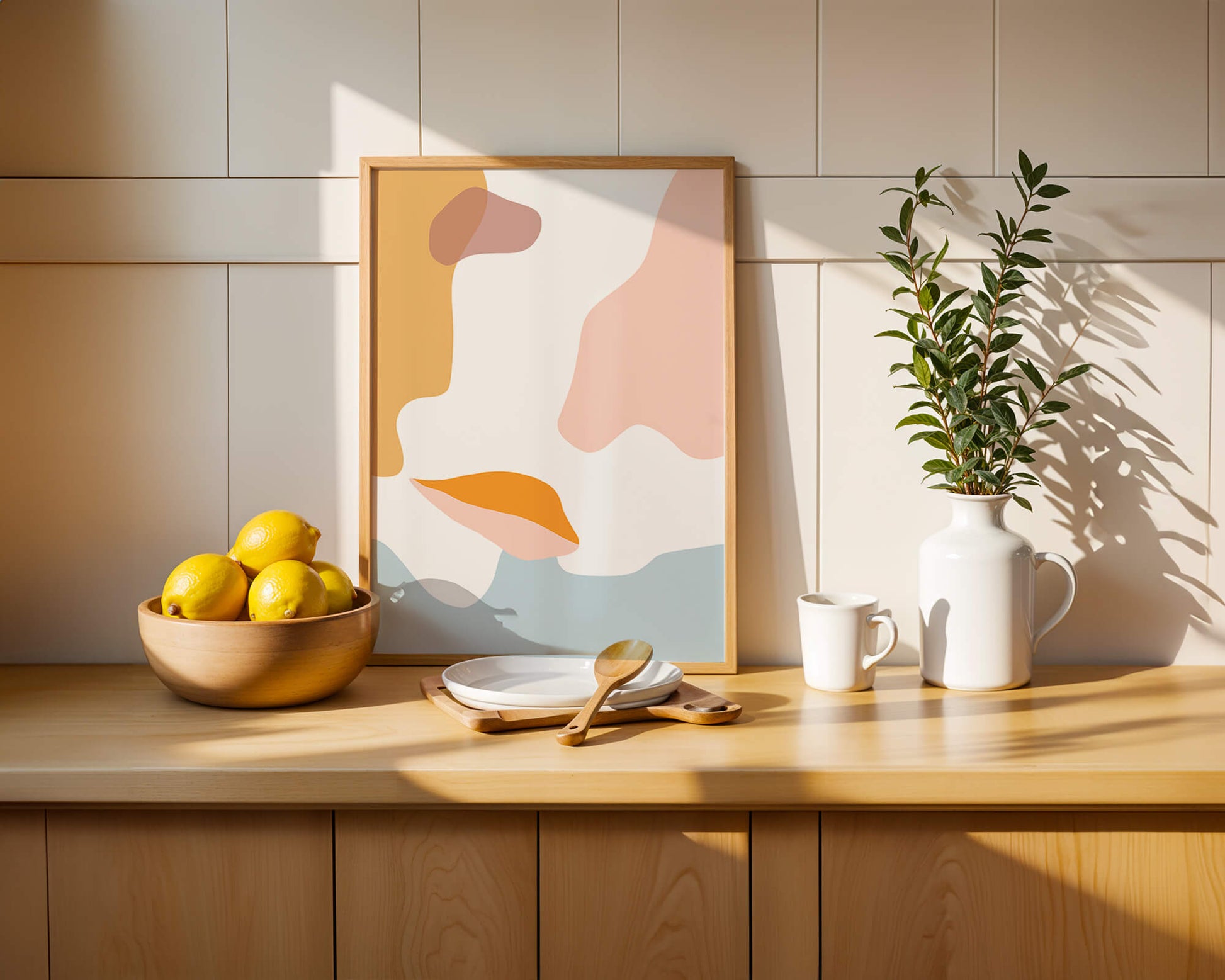 Abstract art with pastel color shapes on white background