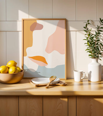 Abstract art with pastel color shapes on white background