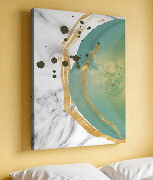 Elegant abstract design with gold accents and teal hues