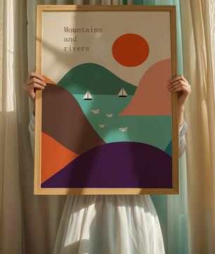 Abstract landscape with vibrant colors and geometric shapes