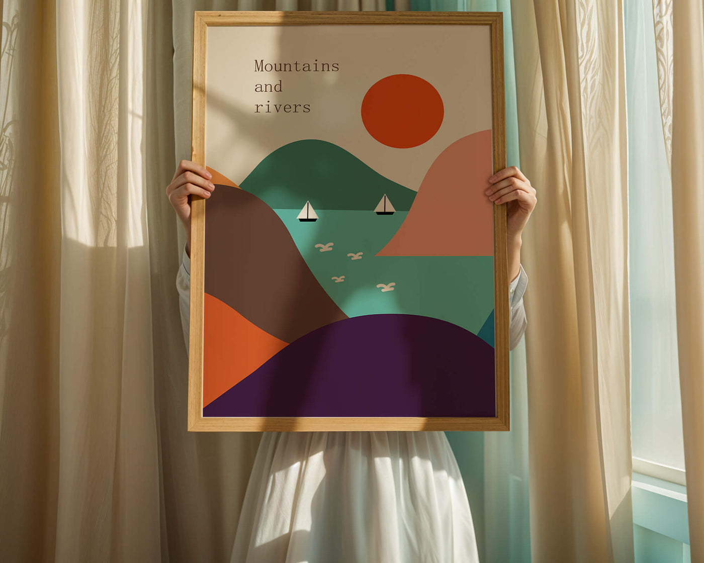 Abstract landscape with vibrant colors and geometric shapes