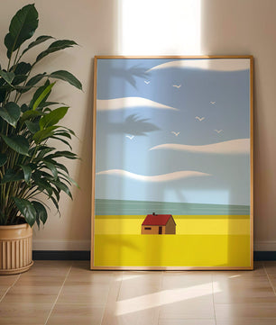 Minimalistic Landscape with House and Sky