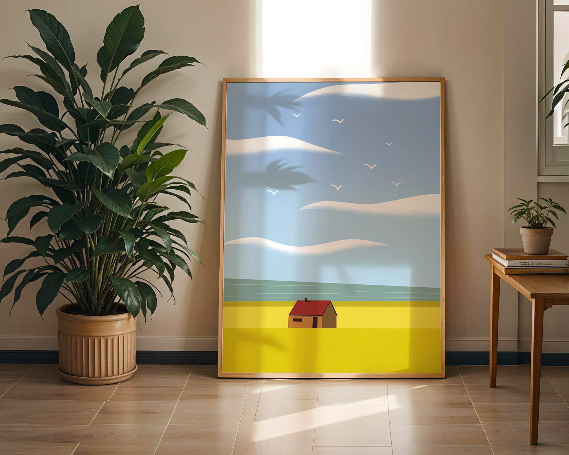 Minimalistic Landscape with House and Sky