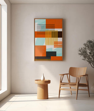 Abstract Geometric Composition with Gold and Orange Elements - Mi tienda