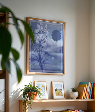 Delicate blue floral illustration with stylish geometric elements