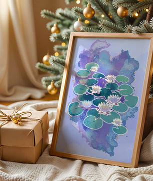 Serene aquatic scene with water lilies on abstract colorful background