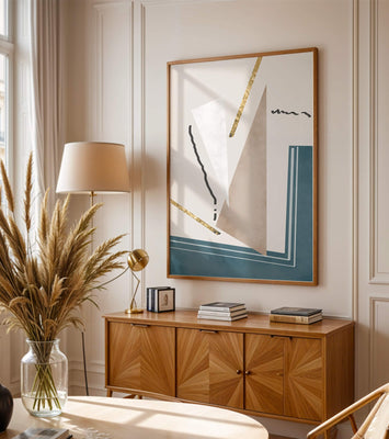 Abstract geometric artwork featuring gold elements