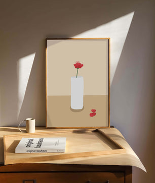 Minimalist Red Flower in White Vase on Beige Background - Mi tienda