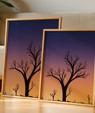 Silhouette Of Tree Against Stunning Sunset Sky With Stars