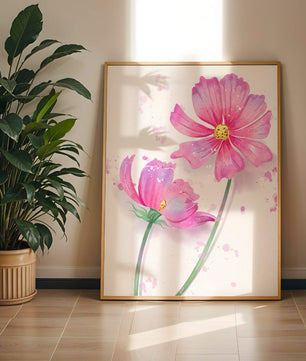 Flores delicadas en acuarela rosada con salpicaduras artísticas en lienzo
