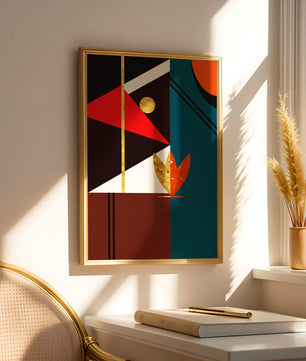 Arte abstracto geométrico con dorado y formas audaces