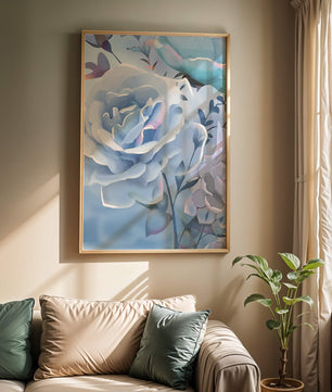 Serene Blue Roses With Delicate Leaves on Soft Background