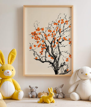 Elegant watercolor tree with vibrant orange fruit