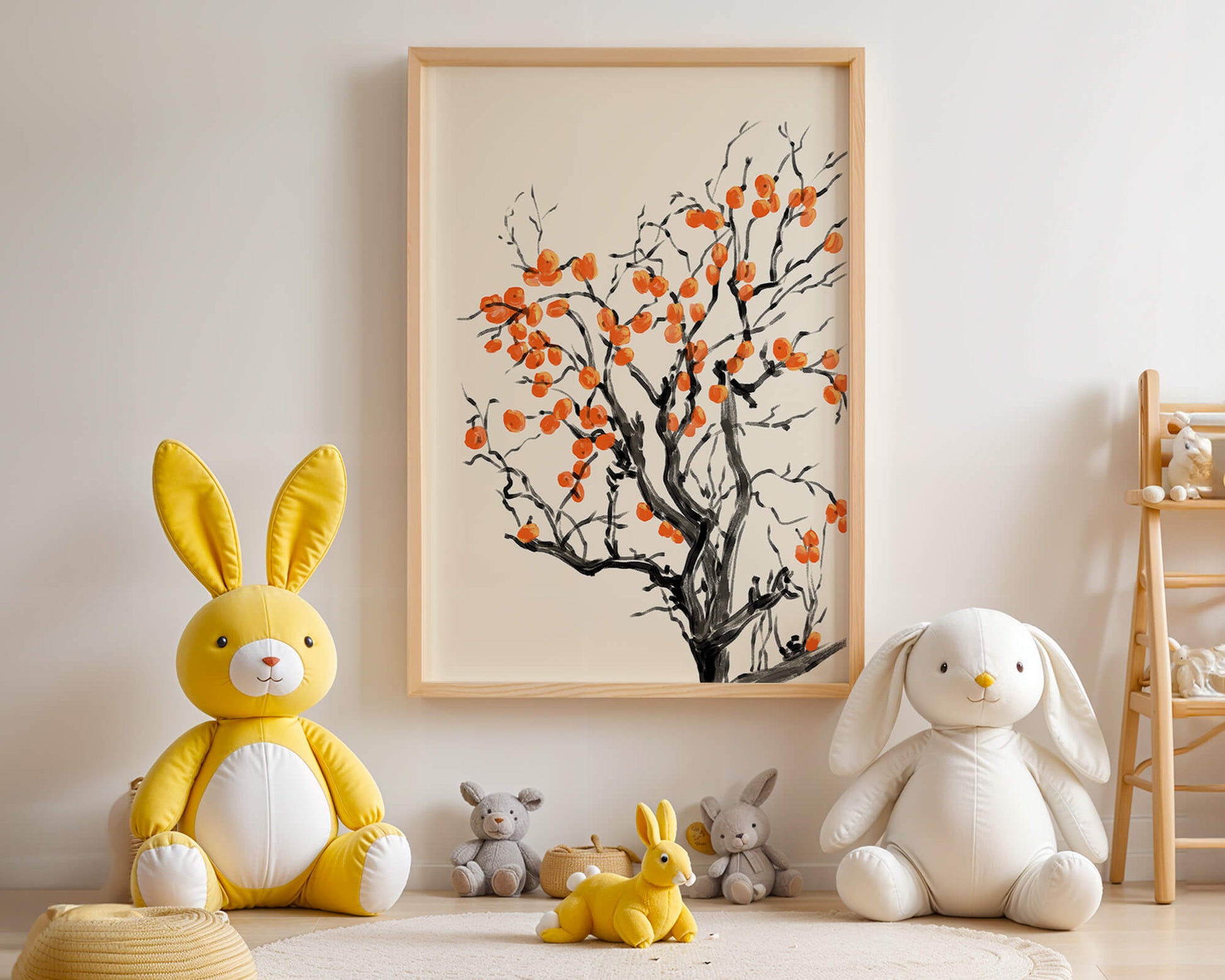 Elegant watercolor tree with vibrant orange fruit
