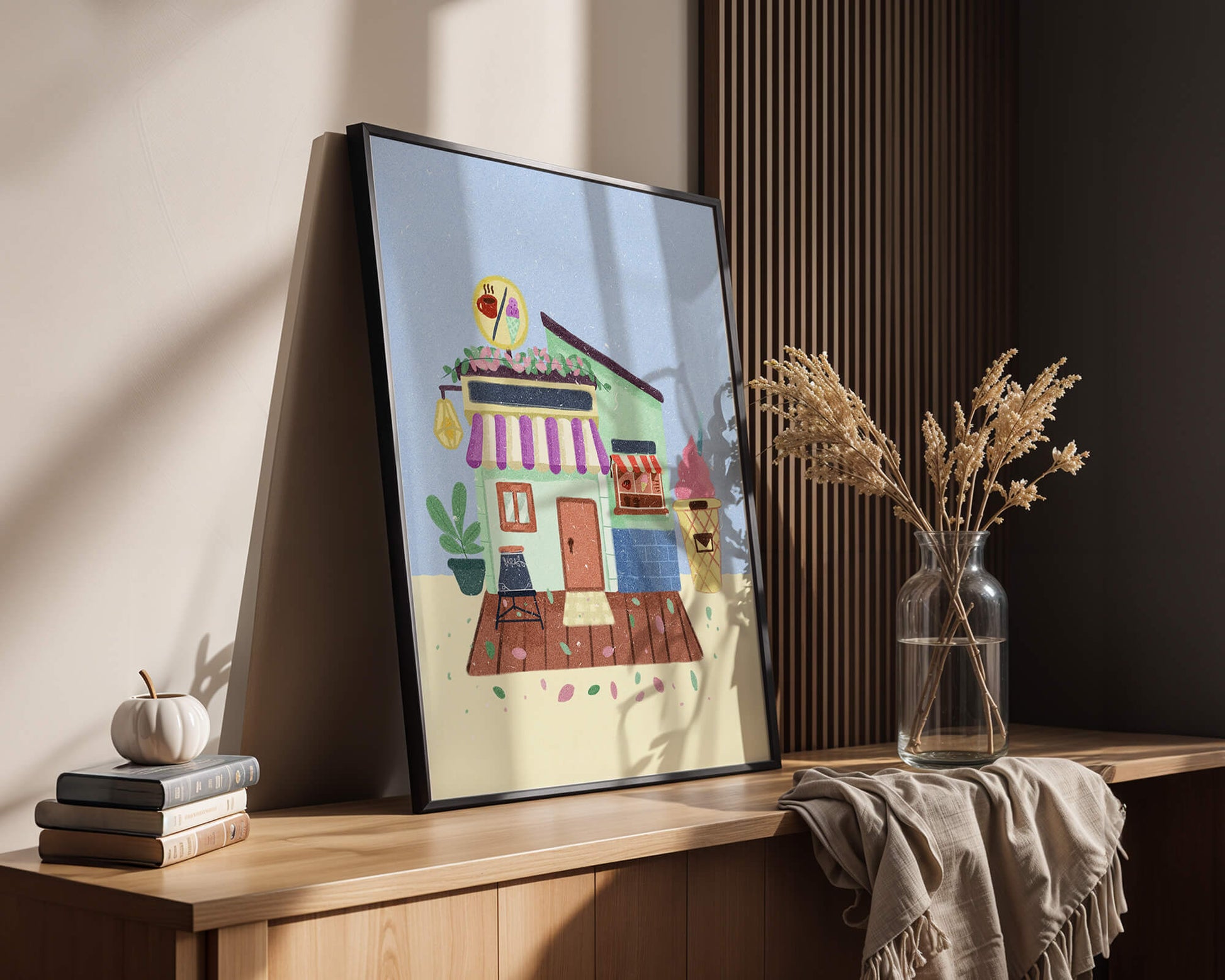 Ilustración encantadora de café con elementos de helado y café