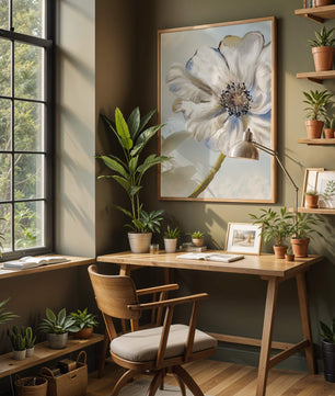 Art captivant de fleurs blanches avec des nuances de bleu sur un fond pastel