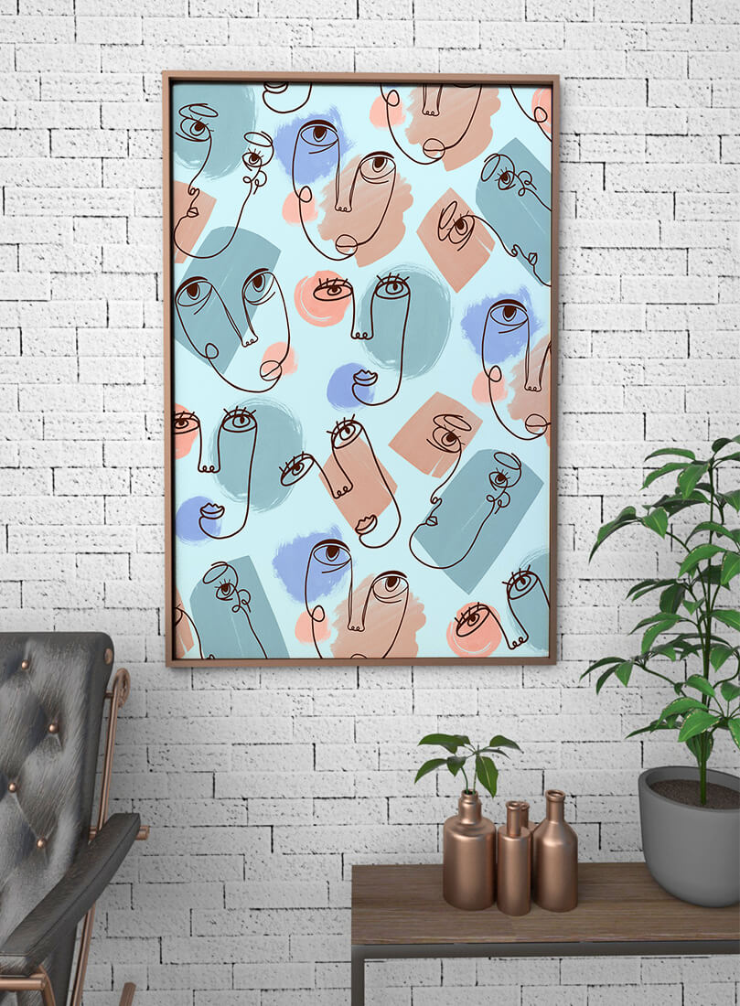 Abstract Face Line Art with Pastel Colors - Mi tienda