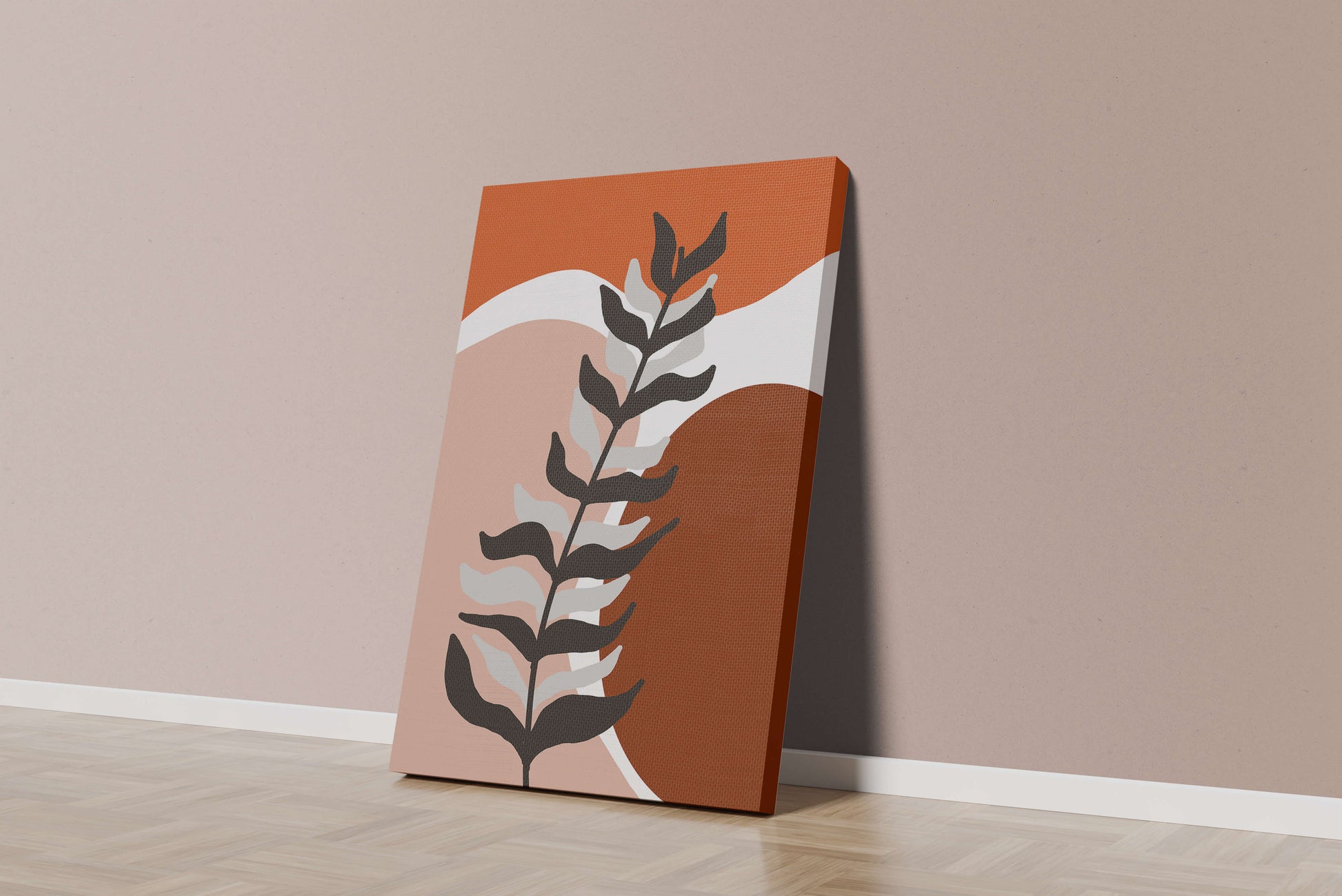 Abstract Botanical Print with Earth Tones and Modern Leaf Design