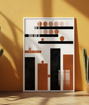 Abstract Geometric Art with Circles and Bars in Earth Tones