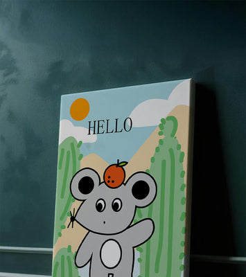 Cute illustration of a mouse with an orange on a sunny background