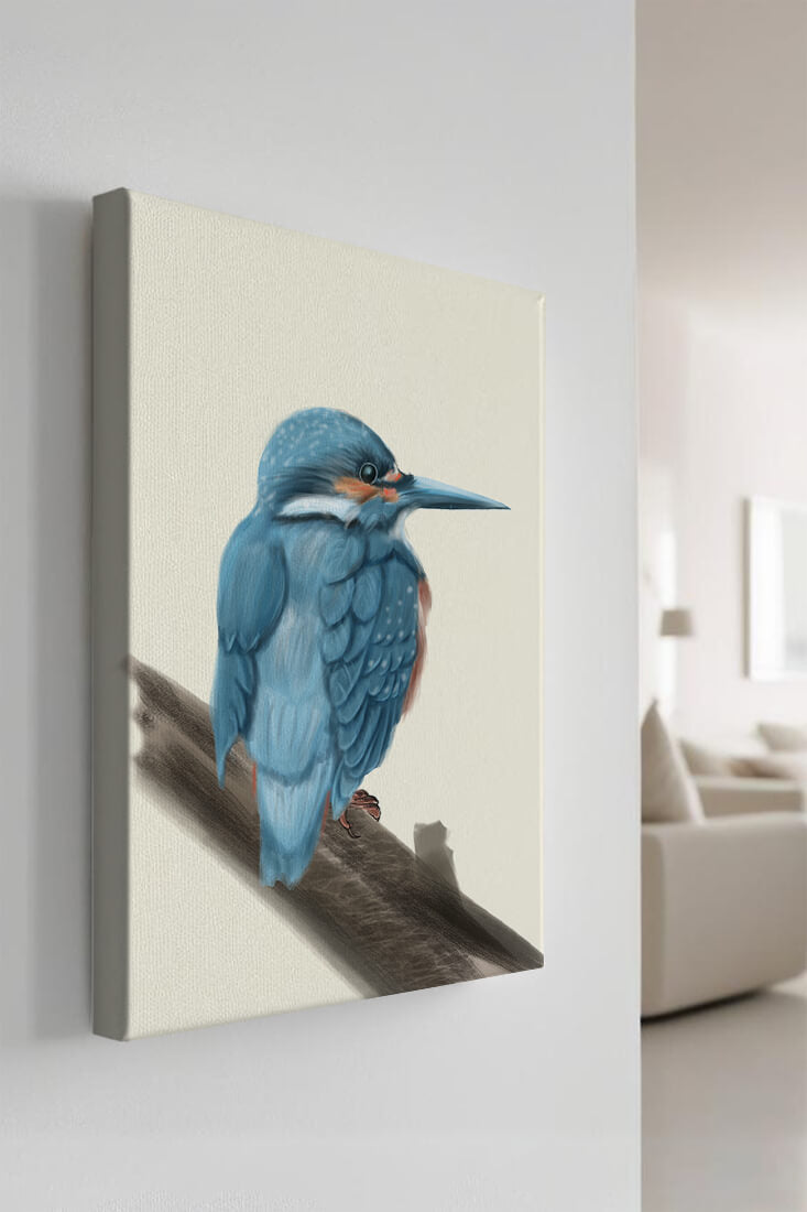 Illustration of a vibrant blue bird on a branch