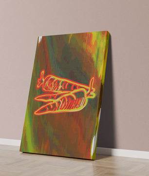 Abstract art featuring neon carrots on a colorful background