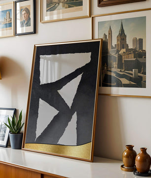 Abstract geometric design with gold and black elements