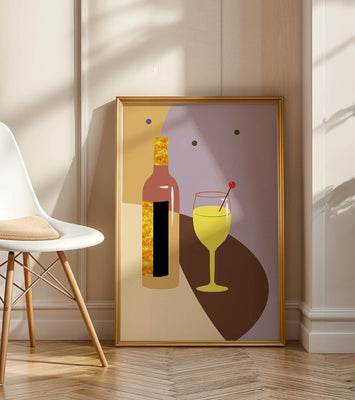 Minimalist Still Life with Wine Bottle and Glass in Soft Tones