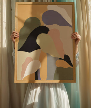 Abstract organic shapes in pastel colors with textured background