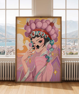 Personaje de anime elegante con atuendo tradicional y detalles dorados