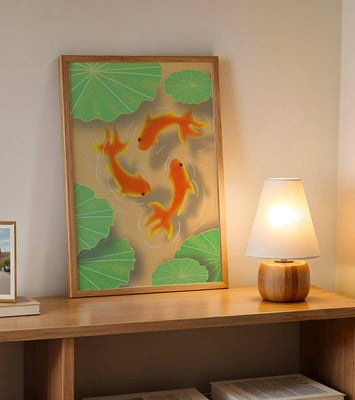 Tranquil pond scene with koi fish and lily pads