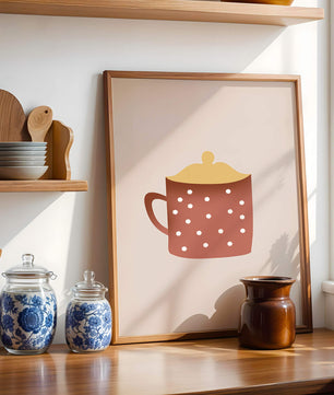 Decorative polka dot mug with yellow lid illustration