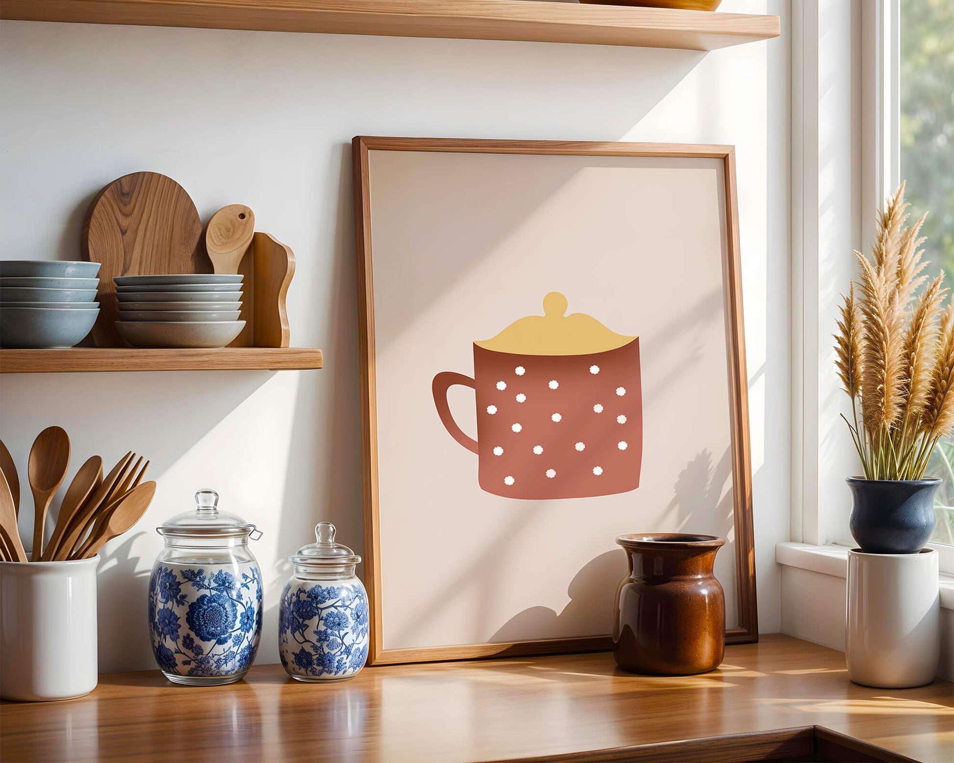 Decorative polka dot mug with yellow lid illustration