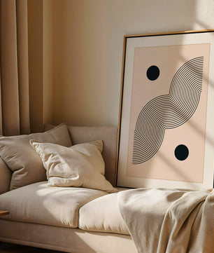 Abstract Minimalist Art with Black Wavy Lines and Circles - Mi tienda