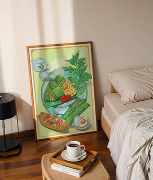 Illustration d'aliments asiatiques traditionnels avec service à thé et herbes