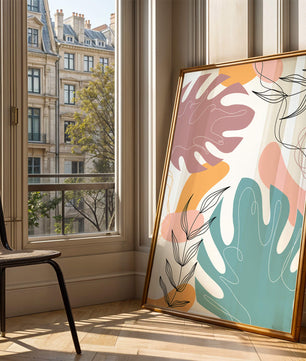 Illustration botanique abstraite avec des motifs de feuilles colorés