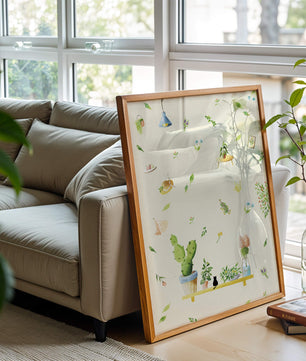 Illustration décorative avec des plantes et des éléments chaleureux