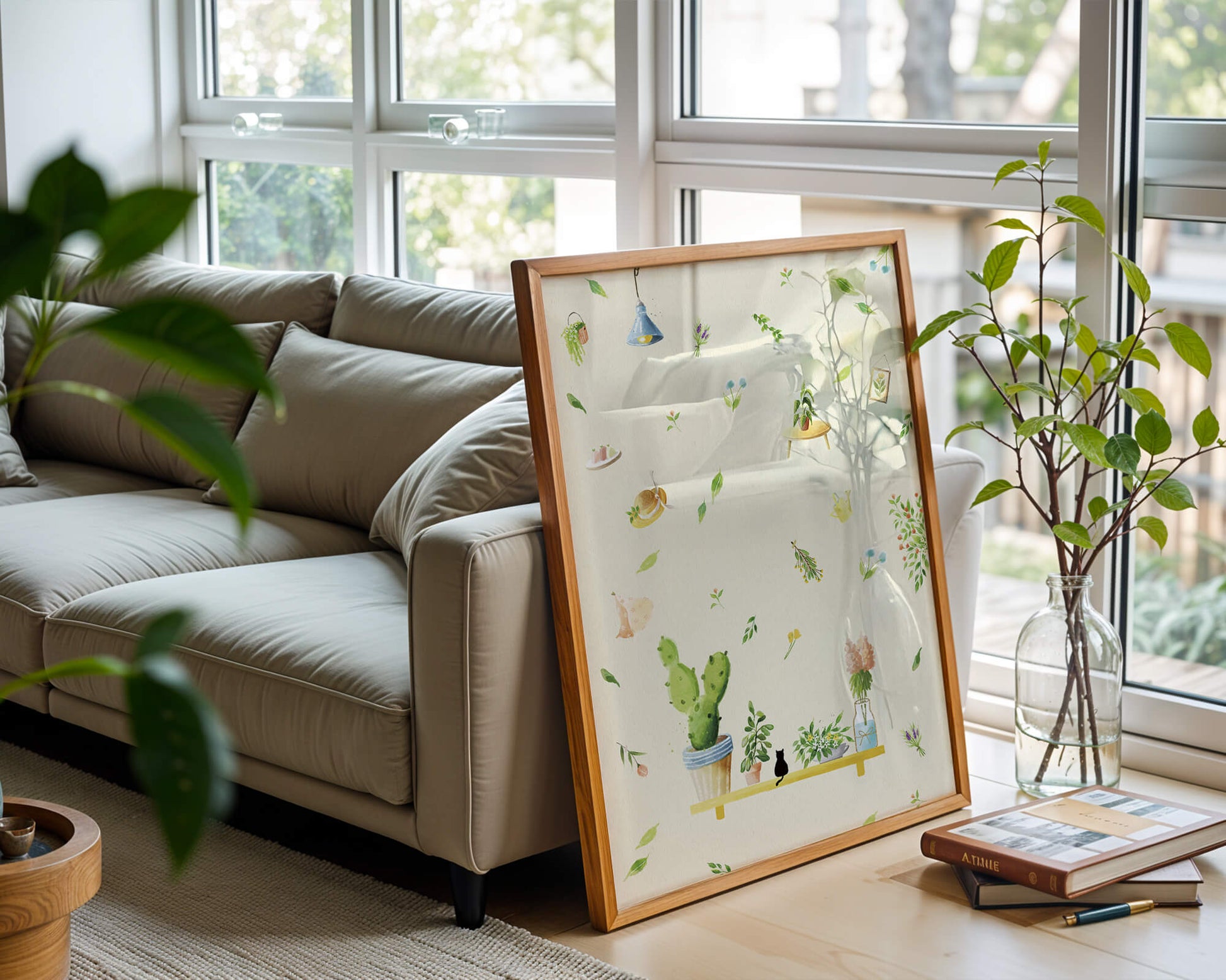 Illustration décorative avec des plantes et des éléments chaleureux