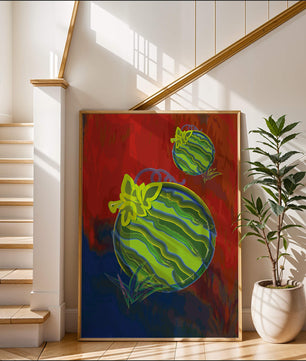 Obra de arte abstracta de sandía colorida con fondo vibrante
