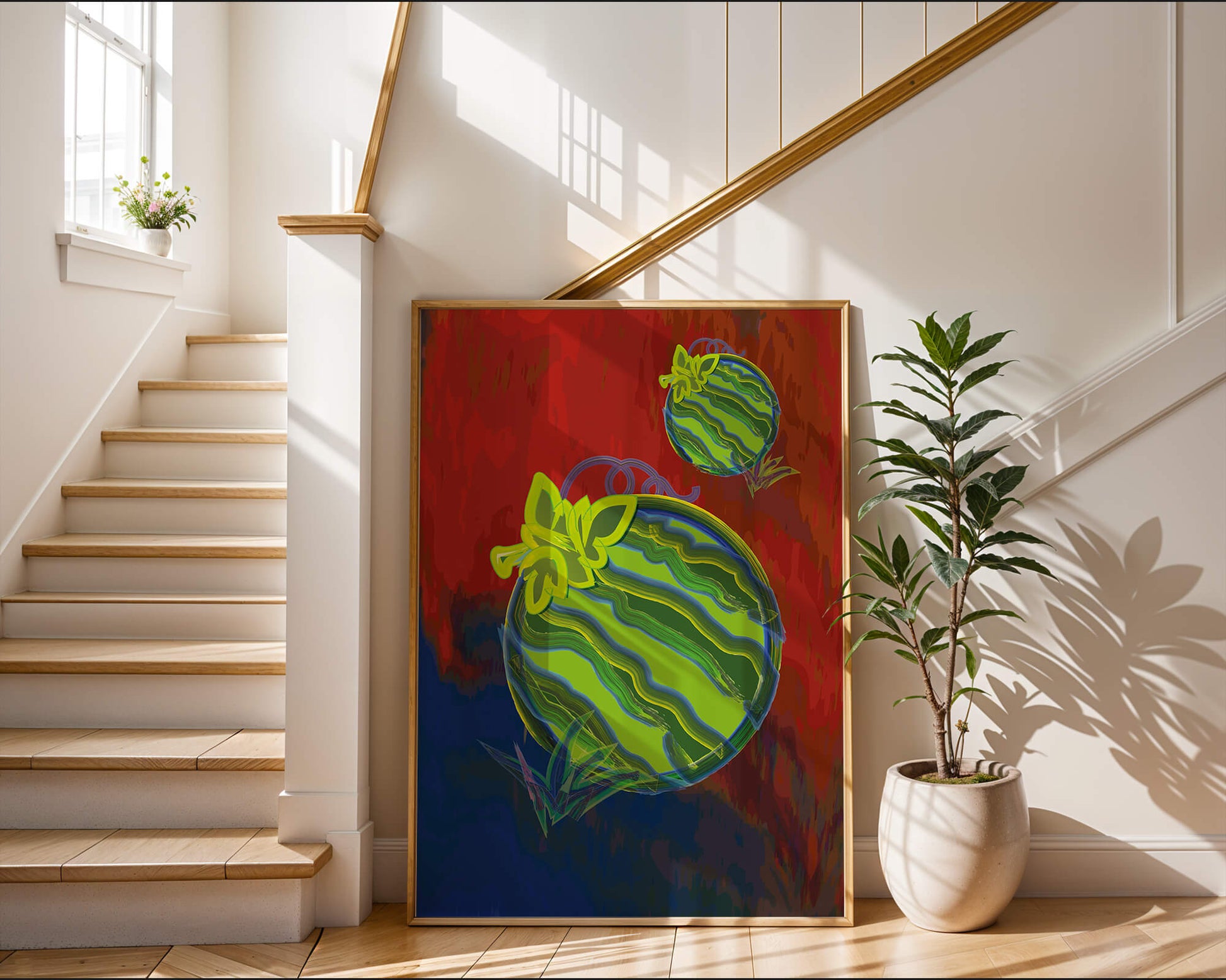 Abstract colorful watermelon artwork with vibrant background